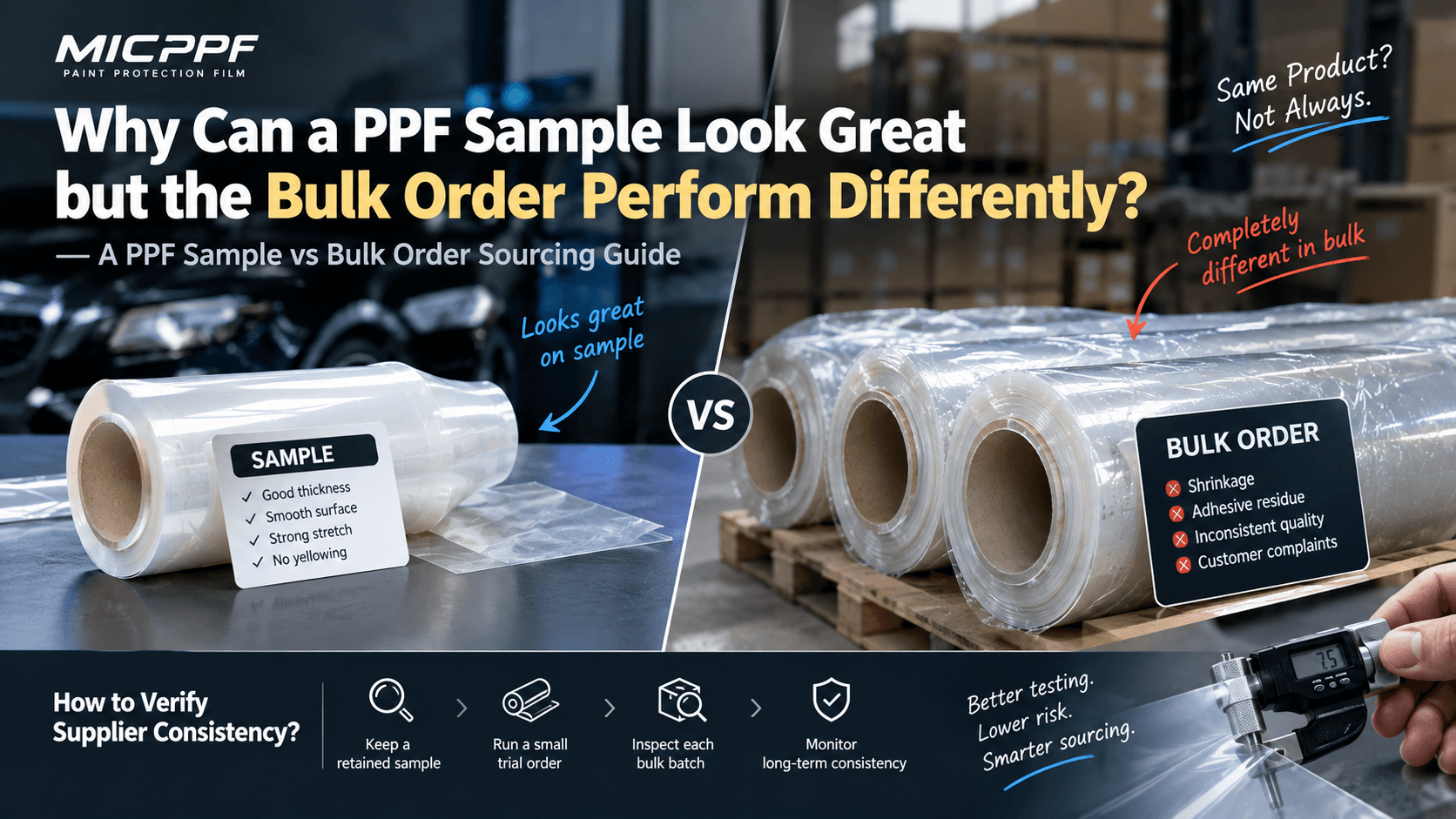 Why Can a PPF Sample Look Great but the Bulk Order Perform Differently? — A PPF Sample vs Bulk Order Sourcing Guide